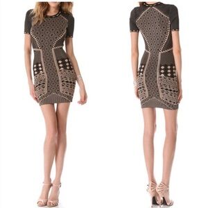 Ronny Kobo TORNBY Geometric Knit Mini Dress - Black & Nude - Size M